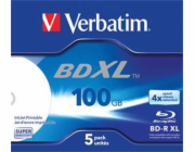 VERBATIM BD-R XL (5-pack)Blu-Ray/Jewel/DL/4x/100GB/ WIDE WHITE INKJET PRINTABLE HARDCOAT SURFACE