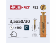 Vruty do dřeva Haushalt, 3,5 x 50/30 mm, ZN, PZ2, 400 ks.