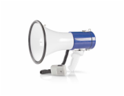 NEDIS megafon/ rozsah 1500m/ hlasitost 135dB/ odnímatelný mikrofon/ vestavěná siréna/ ramenní popruh/ bílo-modrý