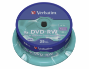 1x25 Verbatim DVD-RW 4,7GB 4x Speed, matne stribrna