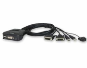ATEN 2-port DVI KVM USB mini, integrované kabely, tlačítko pro přepínání