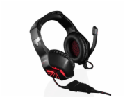 Modecom VOLCANO SWORD headset, herní sluchátka s mikrofonem, 2,2m kabel, 3,5mm jack, USB, černá, LED podsvícení
