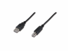 Digitus USB kabel A/samec na  B/samec, 2x stíněný, černý, 3m