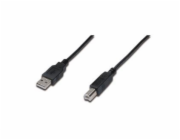 Digitus USB kabel A/samec na  B/samec, 2x stíněný, černý, 3m