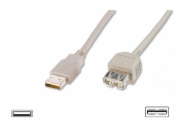 Digitus USB kabel prodlužovací A-A, 2xstíněný, měď, 1,8m, šedý