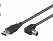 Kabel USB 2.0 A-B 2m, černý, 90° konektor