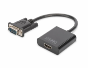 DIGITUS Převodník VGA na HDMI + zvuk (3,5 mm) Full HD (1080p), kabelový typ (15 cm), černý