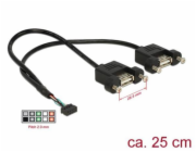 DeLOCK USB 2.0 Kabel, 2mm 10Pin Header > 2x USB-A Buchse, zum Einbau