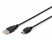 Digitus USB kabel USB A samec na B-mini 5pin samec, 2x stíněný, Měď, 1m, černý