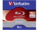 1x5 Verbatim BD-RE Blu-Ray 50GB 2x Speed, White Blue Surf...