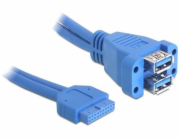 Delock USB 3.0 Pin Header - Kabel z USB iinterní na externí - 19 pin USB 3.0 header (F) do USB typ A (F) - 45 cm - modrá