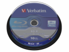 1x10 Verbatim BD-R Blu-Ray 25GB 6x Speed, white blue Cakebox