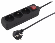 PREMIUMCORD Prodlužovací přívod 230V 2m 3 zásuvky + vypínač, černý