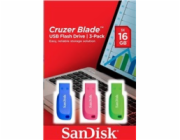SanDisk Flash Disk 16GB Cruzer Blade (3-pack, 3x 16GB) USB 2.0, modrá, zelená, růžová SDCZ50C-016G-B46T