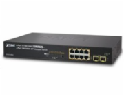 Planet GS-4210-8P2S PoE+ switch 8x 10/100/1000Base-T, 2x SFP, 802.3at do 120W, VLAN, SNMP/WEB