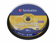 1x10 Verbatim DVD+RW 4,7GB 4x Speed, matny stribrna Cakebox