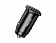 Baseus Square Metal duální adaptér do automobilu USB 30W QC3.0 SCP AFC, černá