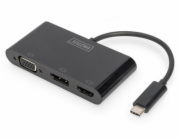 Digitus USB adaptér, USB-C samec > VGA + HDMI + DisplayPort samice