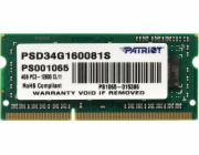 Paměť pro notebook Patriot Signature, SODIMM, DDR3, 4 GB, 1600 MHz, CL11 (PSD34G160081S)