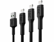 Green Cell USB Cable Set 3x Green Cell GC Ray USB kabel - Lightning 30cm, 120cm, 200cm pro iPhone, iPad, iPod, bílá LED, rychlé nabíjení