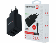 Swissten Síťový Adaptér Smart Ic 2X Usb 2,1A Power + Datový Kabel Usb / Type C 1,2 M Černý