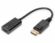 Digitus DisplayPort kabelový adaptér, DP - HDMI typ A M / F, 0,2 m, s blokováním, HDMI 2.0, akt., CE, zlato, bl