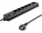Qoltec Swift prodlužovací kabel proti přepětí 6 zásuvek 5 m černý (50172)