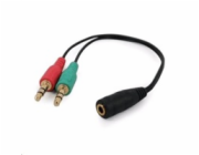 GEMBIRD Kabel rozdvojka jack 3,5mm (4 pólový) na 2x3,5mm F/M, 20cm, černá