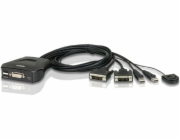 ATEN 2-port DVI KVM USB mini, integrované kabely, tlačítko pro přepínání