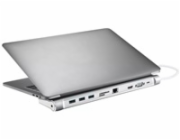 Sandberg USB-C 10v1 dokovací stanice, HDMI+3xUSB+RJ45+VGA+TF/SD+jack+USB-C(100W), stříbrný