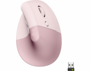 Logitech Lift Vertical Ergonomic Mouse - Dark Rose Vertikální myš, optická, 6 tlačítek, bezdrátová, Bluetooth