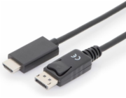 Digitus kabelový adaptér DisplayPort, DP - HDMI typ A M/M, 3,0 m, s blokováním, DP 1.2_HDMI 2.0, 4K / 60 Hz, CE, bl