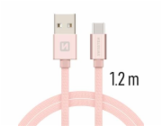 Swissten Datový Kabel Textile Usb / Usb-C 1,2 M Růžovo/Zlatý