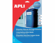 Polyesterové etikety Apli APLI, 210x297mm, obdélníkové, bílé, 20 listů.