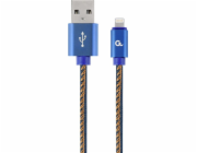 Gembird kábel nabíjací Lightning 8-pin (M) na USB 2.0 (M), prémiový, opletený, metal konektory, 1 m, džínsovina
