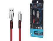 USB CABLE TYP-C 2.4A RED FLAT 2400mAh QUICK CHARGER QC 3.0 1M POWERLINE SMS-BW02 - METAL PLUGSS