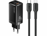 Nabíječka Upiams Djams Lock síť. MT 2XUSB-C + USB GAN 65W PD + USB-C-LIGHING 30W Rychlé nabíjení černé/černé MTXLogT01
