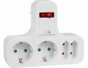 Maclean proud zásuvka, čtyřnásobná se spínačem, stabilizační nohou, Schuko, 2x2.5a, 2x16a, MCE224