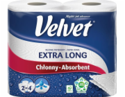 Velvet Celulózové role ručníků VELVET Nejdelší, 2vrstvé, 90 listů, 2 ks., bílé