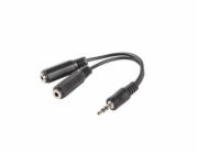 LANBERG adaptér Minijack 3.5mm (M) 3PIN na 2x Minijack 3.5mm (F) 3PIN kabel 10cm, černý