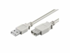 PremiumCord USB 2.0 kabel prodlužovací, A-A, 2m, šedá