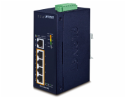 Planet Průmyslový PoE switch, 5x1Gb, 4x PoE 802.3at 36/120W, -40až75°C, dual 12-56VDC, IP40, fanless