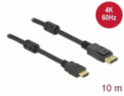 Delock - Kabel adaptéru - DisplayPort s piny (male) zamykací do HDMI s piny (male) - 10 m - trojnásobně stíněný - černá - podporuje 4K, aktivní