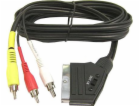 PremiumCord Kabel SCART - 3xCINCH M/M 1.5m in/out přepínač