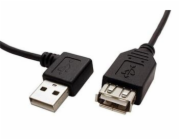 Kabel USB 2.0 A-A 15 cm prodlužovací, lomený vpravo, černý