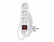 Prodlužovací kabel 1,2m / 3 zásuvky / s vypínačem / bílý / PVC / 1 mm2