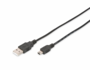 Digitus USB 2.0 connection cable, type  A - mini B (5pin) M/M, 1.0m, USB 2.0 conform, bl