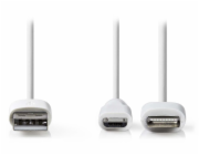 NEDIS synchronizační a nabíjecí kabel 2 v 1/ USB Micro B Zástrčka + Adaptér Lightning - A Zástrčka/ bílý/ 1m