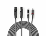 Nedis COTH15230GY15 - XLR Audiokabel | 2x XLR 3pinová Zásuvka – 2x RCA Zástrčka | 1,5 m | Šedá barva