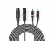 Nedis COTH15230GY30 - XLR Audiokabel | 2x XLR 3pinová Zásuvka – 2x RCA Zástrčka | 3 m | Šedá barva